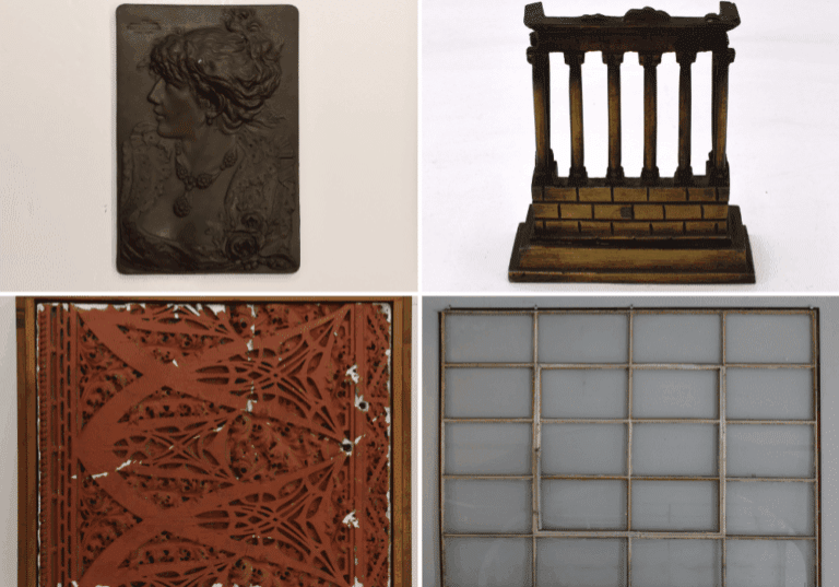 New items in the collection. Plaster molds, window, miniature building.